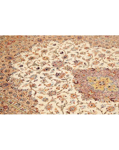 Tappeto Ghom seta Persia beige bianco 138x200