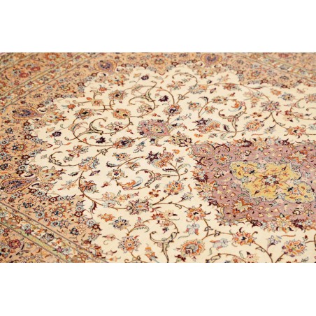 Tappeto Ghom seta Persia beige bianco 138x200