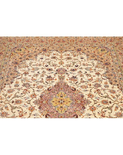 Tappeto Ghom seta Persia beige bianco 138x200