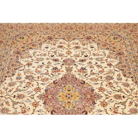 Tappeto Ghom seta Persia beige bianco 138x200