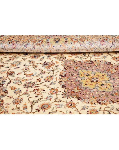 Tappeto Ghom seta Persia beige bianco 138x200