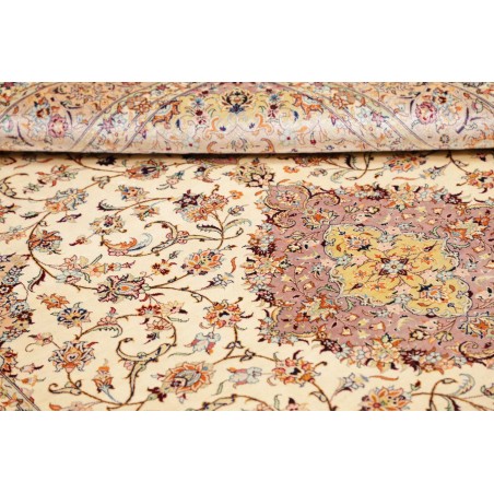 Tappeto Ghom seta Persia beige bianco 138x200