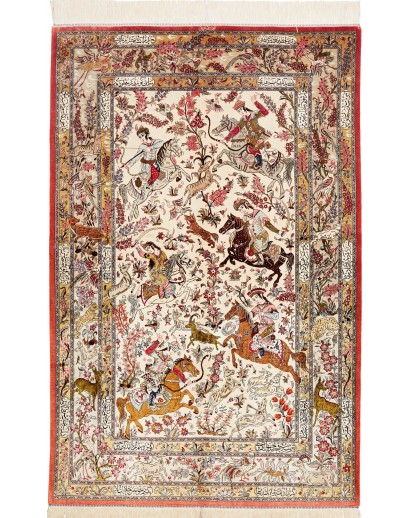 Tappeto Ghom seta Persia giallo marrone 132x203