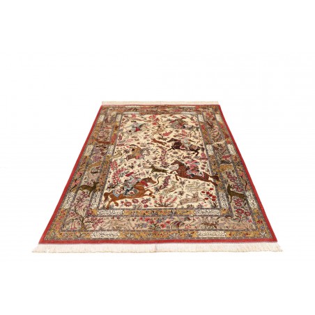 Tappeto Ghom seta Persia giallo marrone 132x203