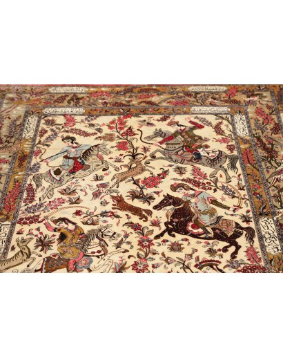 Tappeto Ghom seta Persia giallo marrone 132x203