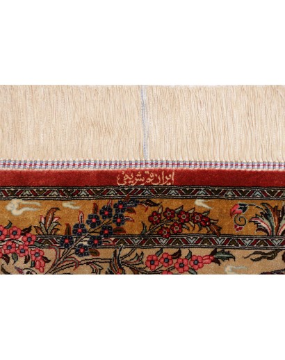 Tappeto Ghom seta Persia giallo marrone 132x203