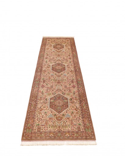 Tappeto Ghom seta Persia marrone bianco 70x298