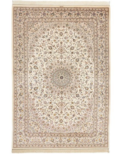 Tappeto Ghom seta Persia bianco marrone 195x295
