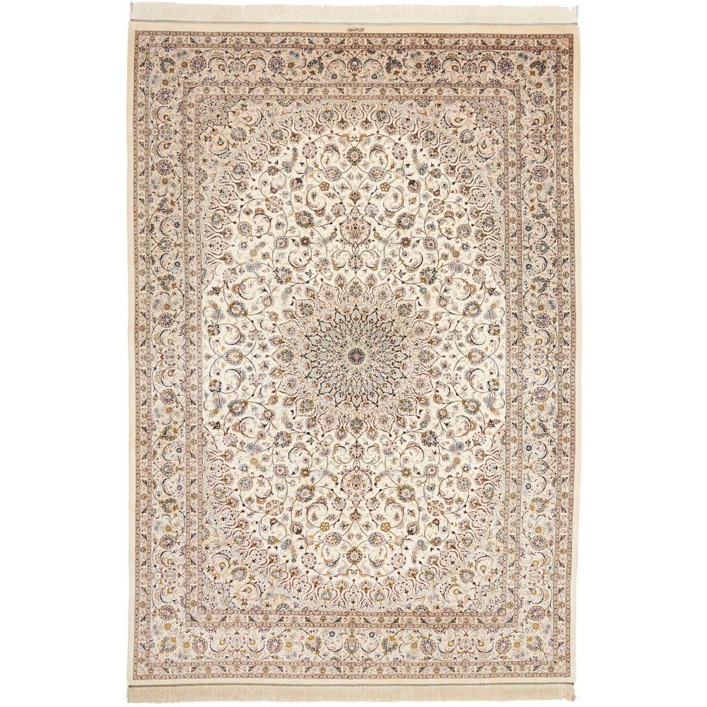 Tappeto Ghom seta Persia bianco marrone 195x295