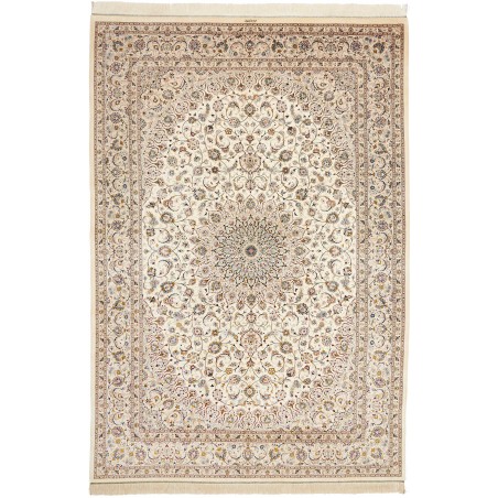 Tappeto Ghom seta Persia bianco marrone 195x295