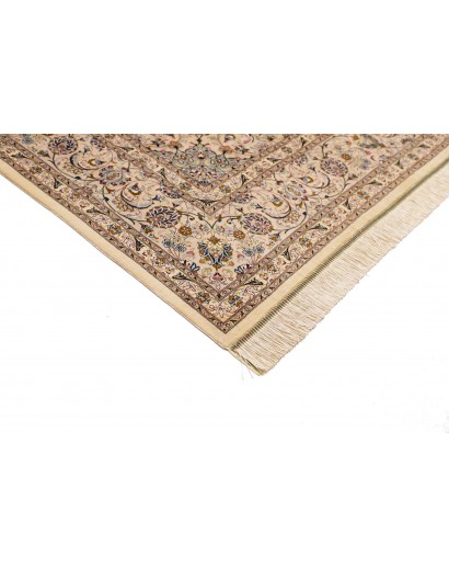 Tappeto Ghom seta Persia bianco marrone 195x295