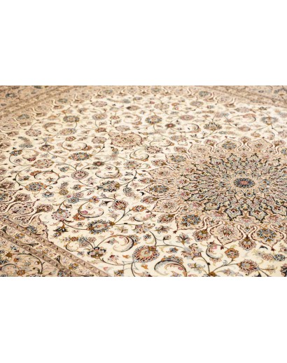 Tappeto Ghom seta Persia bianco marrone 195x295