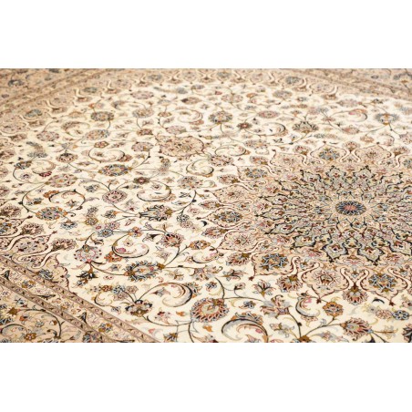 Tappeto Ghom seta Persia bianco marrone 195x295