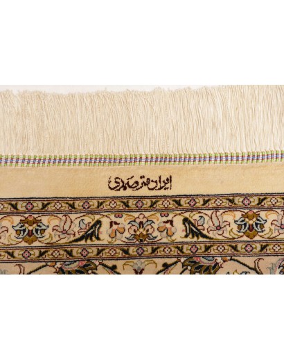 Tappeto Ghom seta Persia bianco marrone 195x295