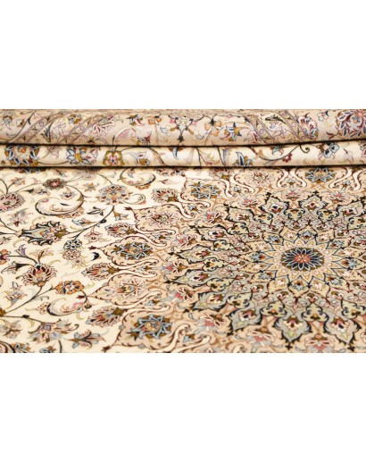Tappeto Ghom seta Persia bianco marrone 195x295
