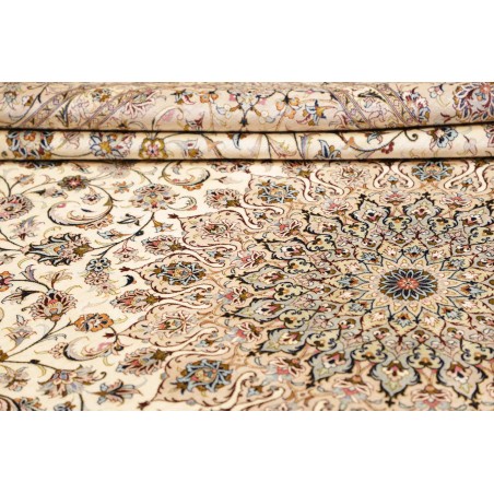 Tappeto Ghom seta Persia bianco marrone 195x295