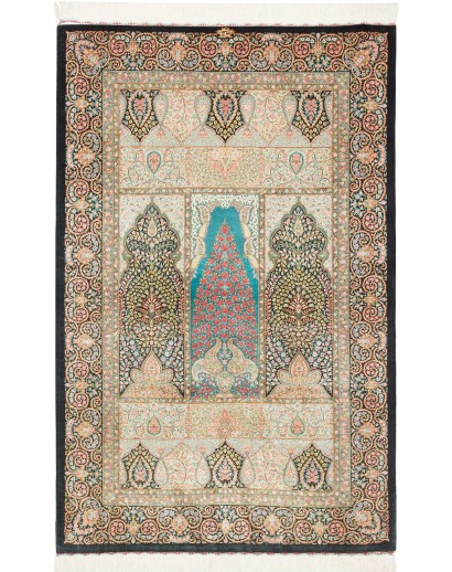 Tappeto Ghom seta Persia beige bianco 105x165