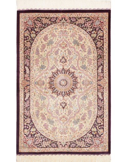 Tappeto Ghom seta Persia giallo marrone 79x122