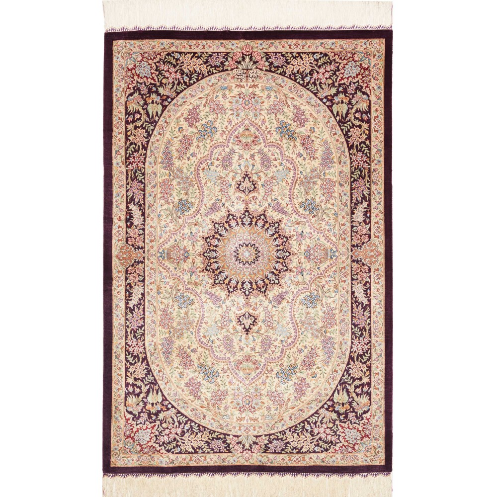 Tappeto Ghom seta Persia giallo marrone 79x122