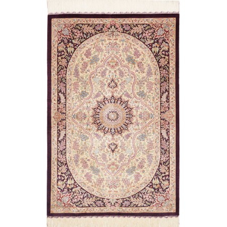 Tappeto Ghom seta Persia giallo marrone 79x122