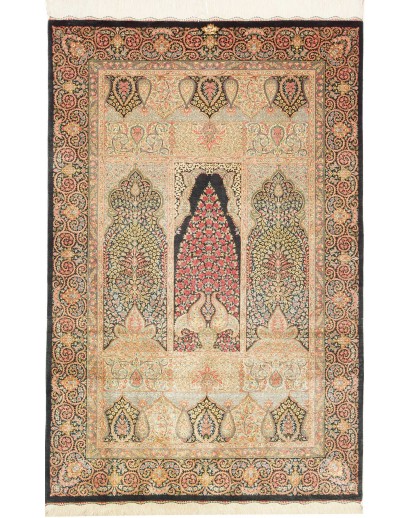 Tappeto Ghom seta Persia marrone 101x156