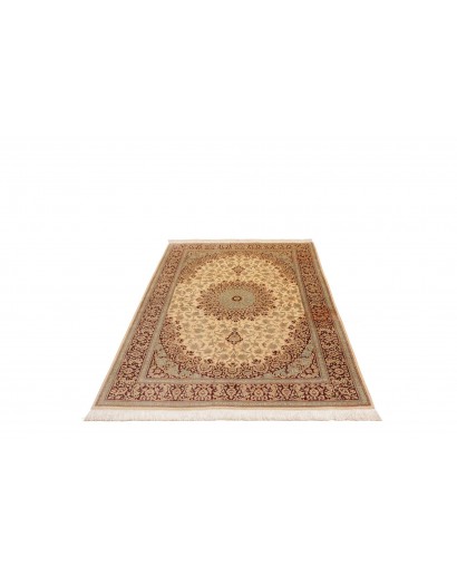 Tappeto Ghom seta Persia marrone giallo 132x200