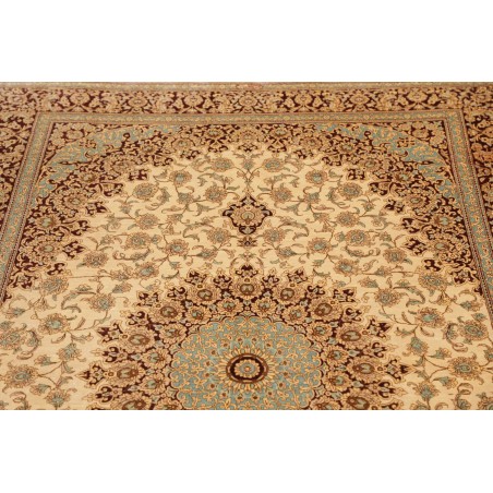 Tappeto Ghom seta Persia marrone giallo 132x200