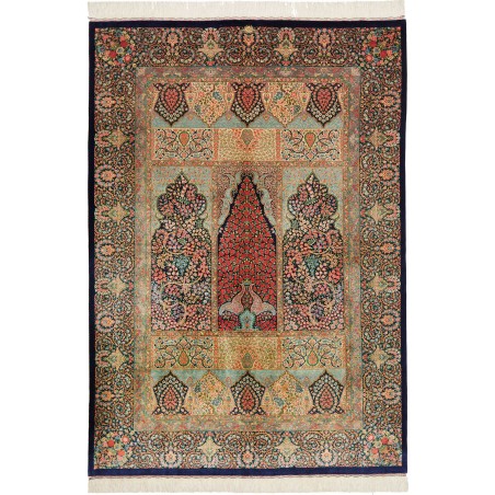 Tappeto Ghom seta Persia bianco blu 139x200