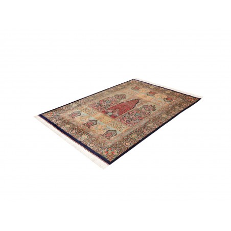 Tappeto Ghom seta Persia bianco blu 139x200