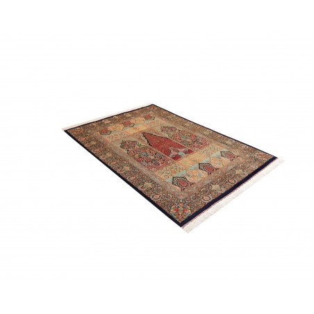 Tappeto Ghom seta Persia bianco blu 139x200