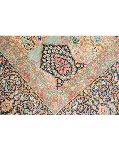 Tappeto Ghom seta Persia bianco blu 139x200