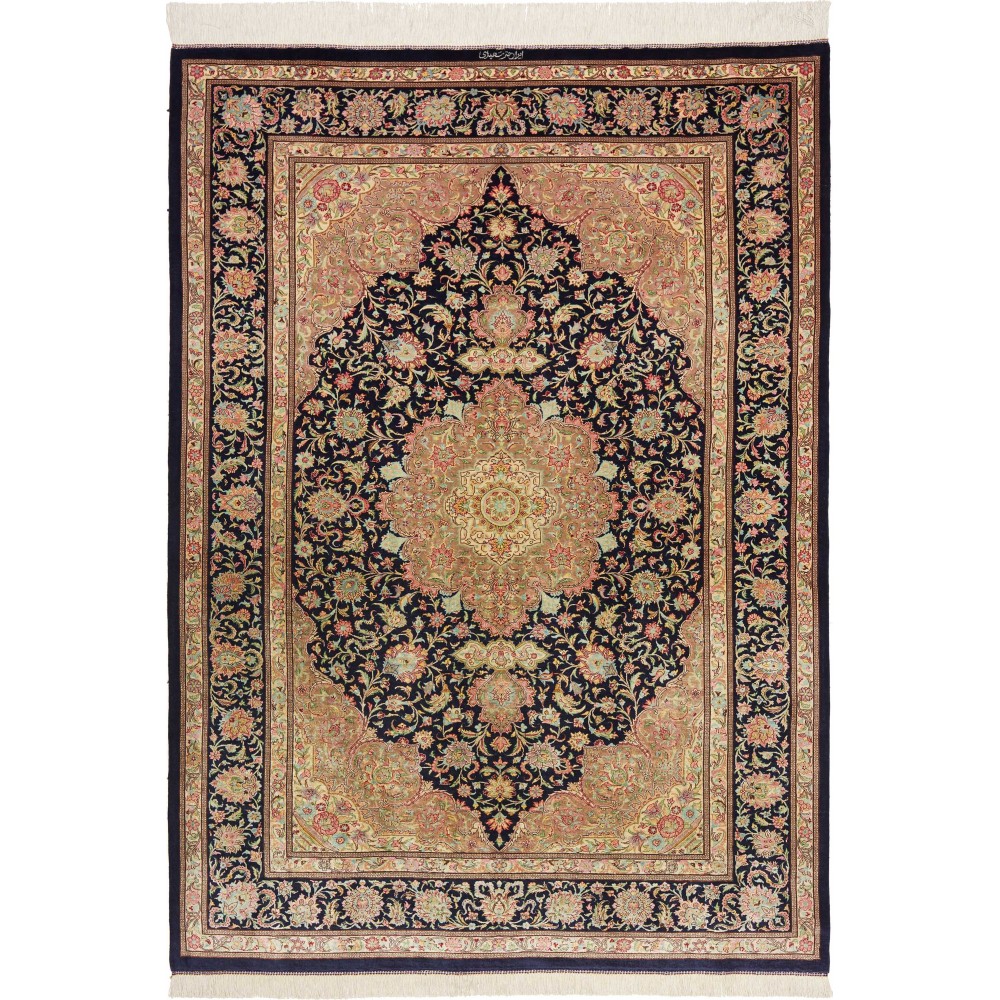 Tappeto Ghom seta Persia marrone bianco 136x192