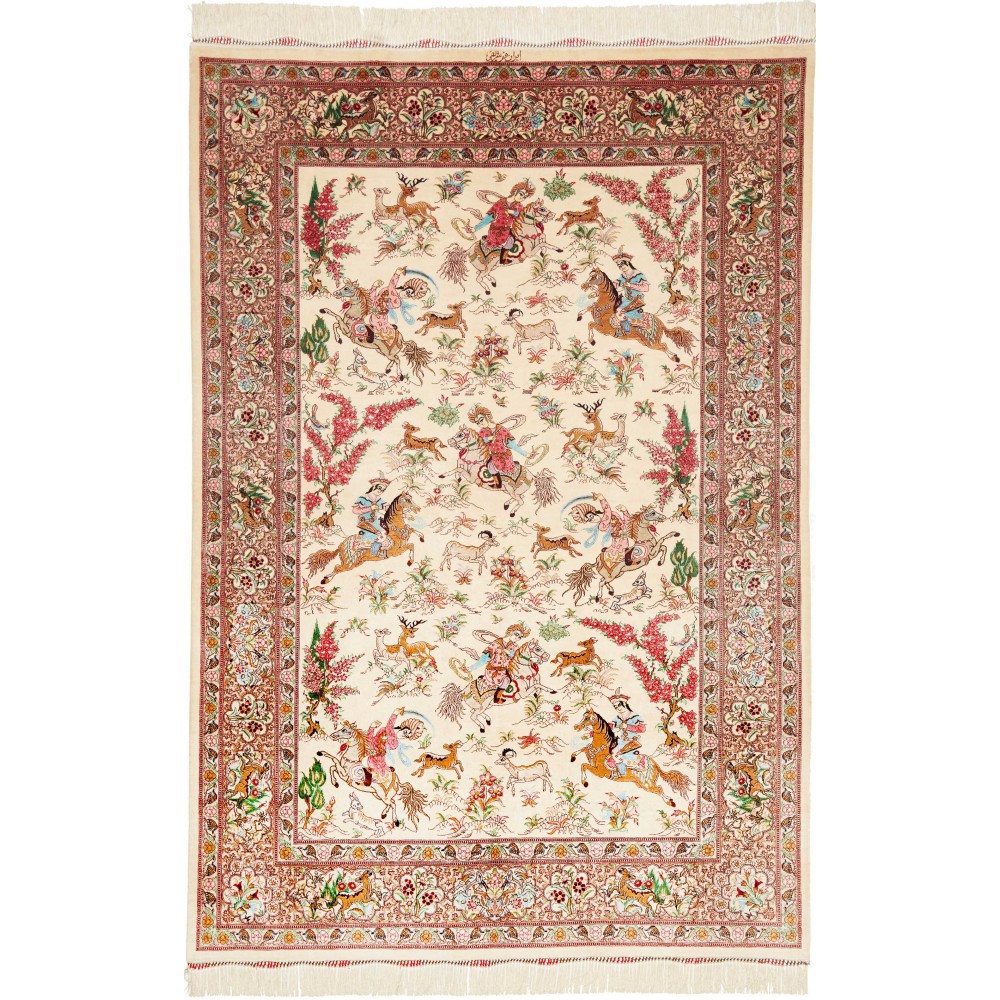 Tappeto Ghom seta Persia giallo marrone 133x198