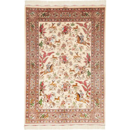 Tappeto Ghom seta Persia giallo marrone 133x198