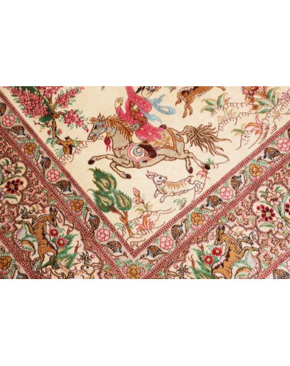 Tappeto Ghom seta Persia giallo marrone 133x198