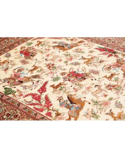 Tappeto Ghom seta Persia giallo marrone 133x198