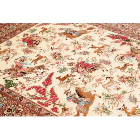 Tappeto Ghom seta Persia giallo marrone 133x198