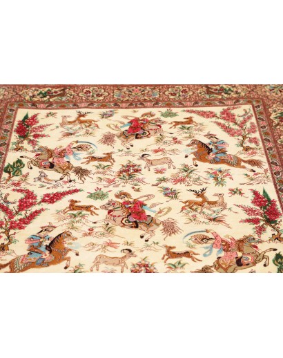 Tappeto Ghom seta Persia giallo marrone 133x198