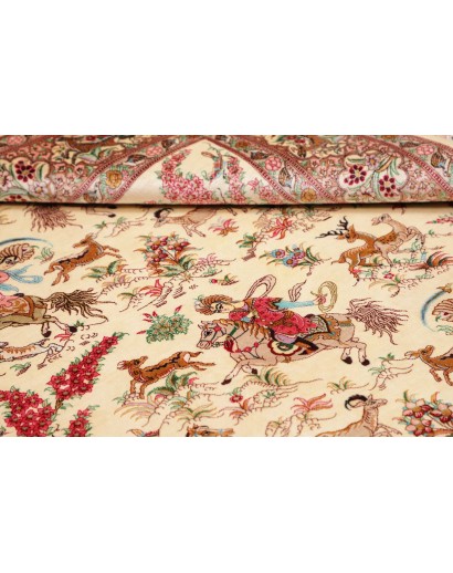 Tappeto Ghom seta Persia giallo marrone 133x198