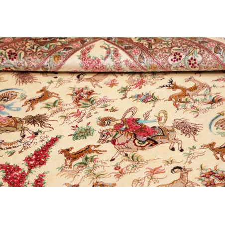 Tappeto Ghom seta Persia giallo marrone 133x198