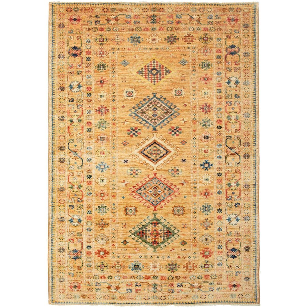 Tappeto Kazak Fine Pakistan marrone verde 147x214 Tappeto Kazak Fine Pakistan marrone verde 147x214