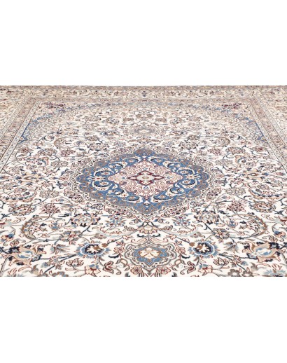 Tappeto Nain Kashmar Persia bianco azzurro 303x400