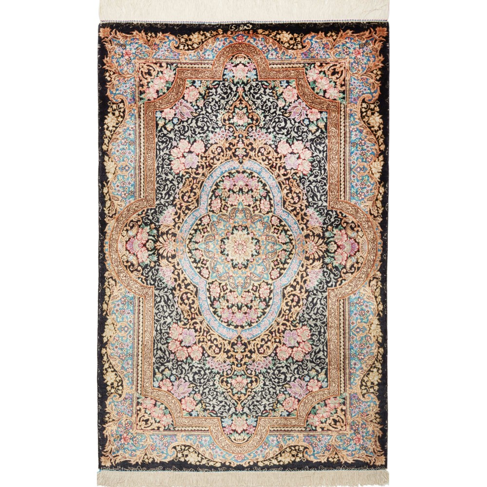 Tappeto Ghom seta Persia beige grigio 59x90