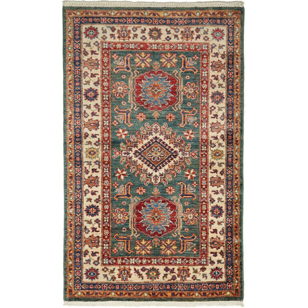 Tappeto Kazak Fine Pakistan bianco grigio 95x157