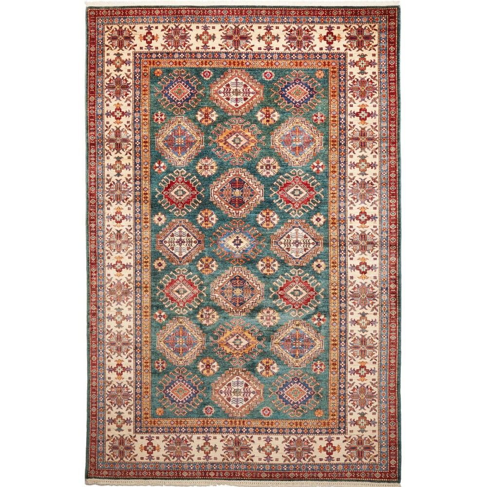 Tappeto Kazak Fine Pakistan bianco grigio 200x301