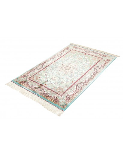 Tappeto Ghom seta Persia azzurro verde 80x120
