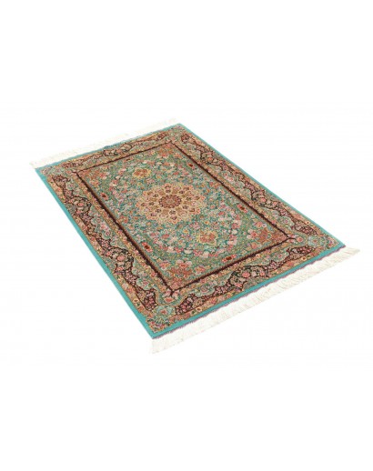 Tappeto Ghom seta Persia azzurro verde 80x120