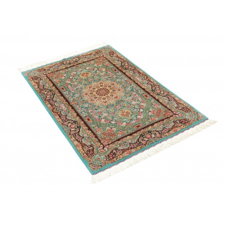 Tappeto Ghom seta Persia azzurro verde 80x120