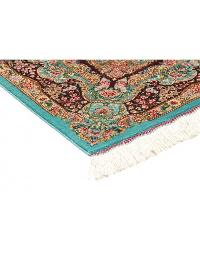 Tappeto Ghom seta Persia azzurro verde 80x120