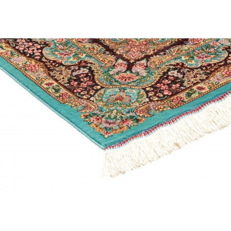 Tappeto Ghom seta Persia azzurro verde 80x120